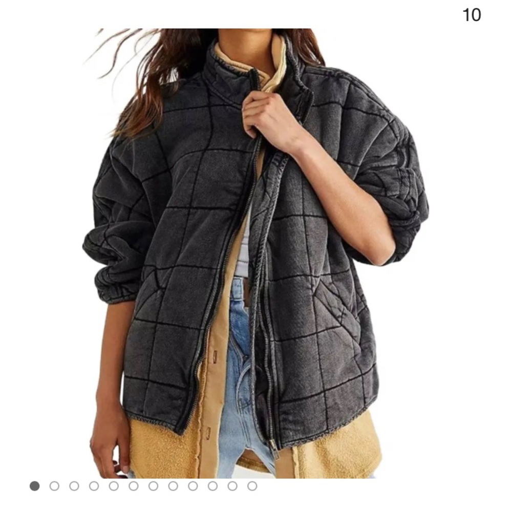Free People Dolman Quilted Oversized Knit Jacket Women's Size Large Black/Grey
